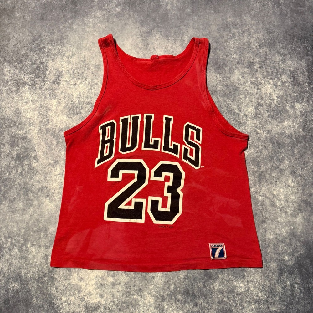 Vintage Logo 7‎ Chicago Bulls Michael Jordan 23 Tank Top Red Mens Small NBA 90s